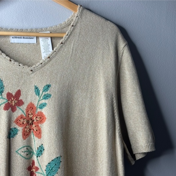 Alfred Dunner Sweater Short Sleeve Cotton Blend Fall Flower Embellished Size XL - Picture 3 of 12